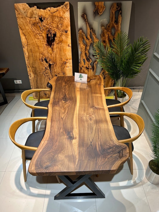 Custom Live Edge Sheesham Dining Table – Handmade Solid Wood Log Table | Natural Edge Rustic Dining Furniture