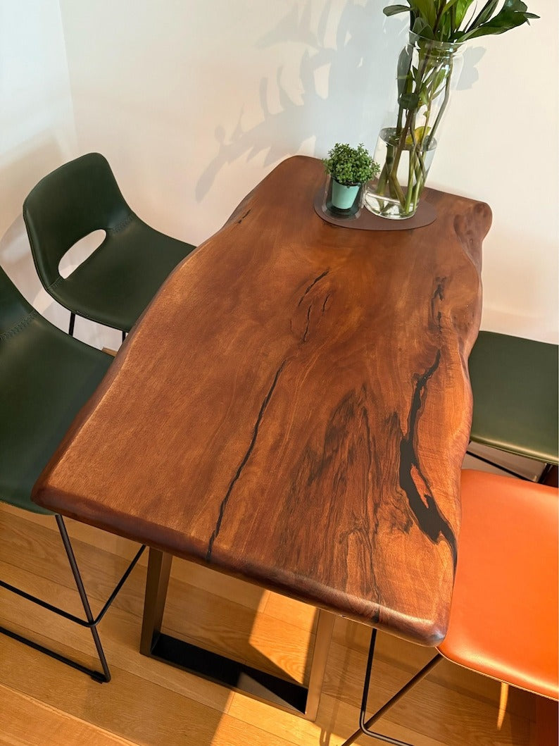 Handcrafted Sheesham Bar Table, Unique Coffee Table, Minimalist Live Edge Design, Rustic High Leg Dining Table