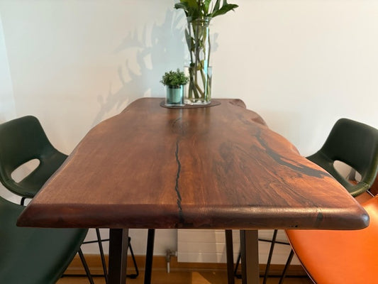 Handcrafted Sheesham Bar Table, Unique Coffee Table, Minimalist Live Edge Design, Rustic High Leg Dining Table