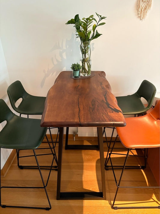 Handcrafted Sheesham Bar Table, Unique Coffee Table, Minimalist Live Edge Design, Rustic High Leg Dining Table
