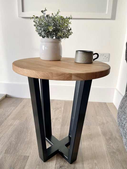 Round Sheesham Metal Side Table
