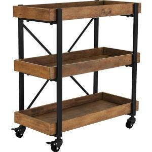 Adore Decor Riley Modern Rustic Rolling Bar Cart with Wheels | Sheesham Wood & Metal Kitchen Organizer Utility Trolley