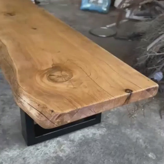 Live Edge Wood TV Stand, Handmade Rustic Media Console with Black Wooden Legs, Solid Wood TV Unit for Living Room
