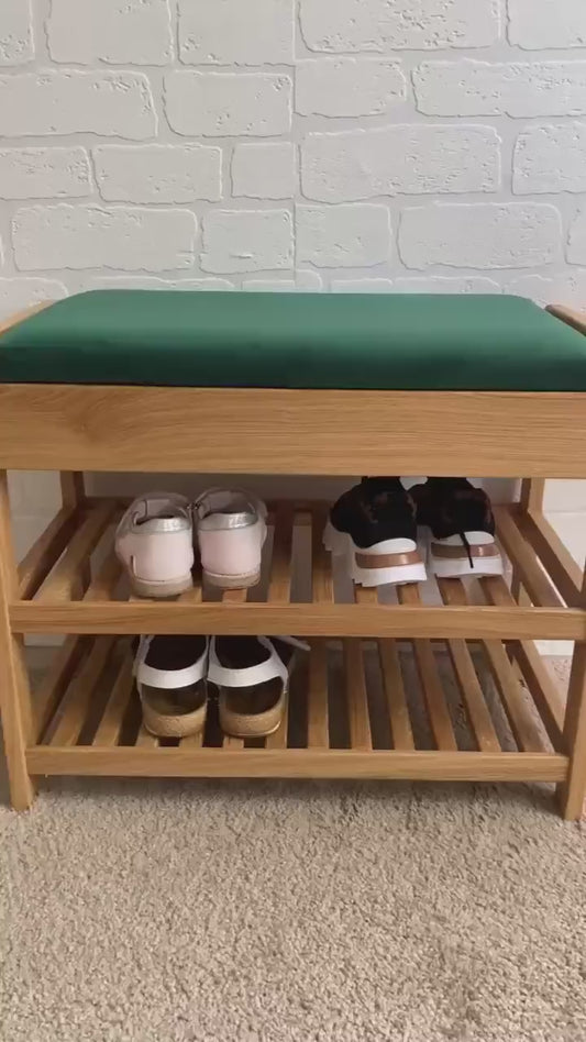 Wood shoe storage bench