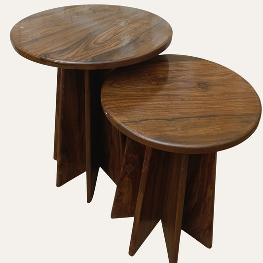 Sheesham Wood Side Tables Set of 2 | Handcrafted Nesting Tables for Living Room