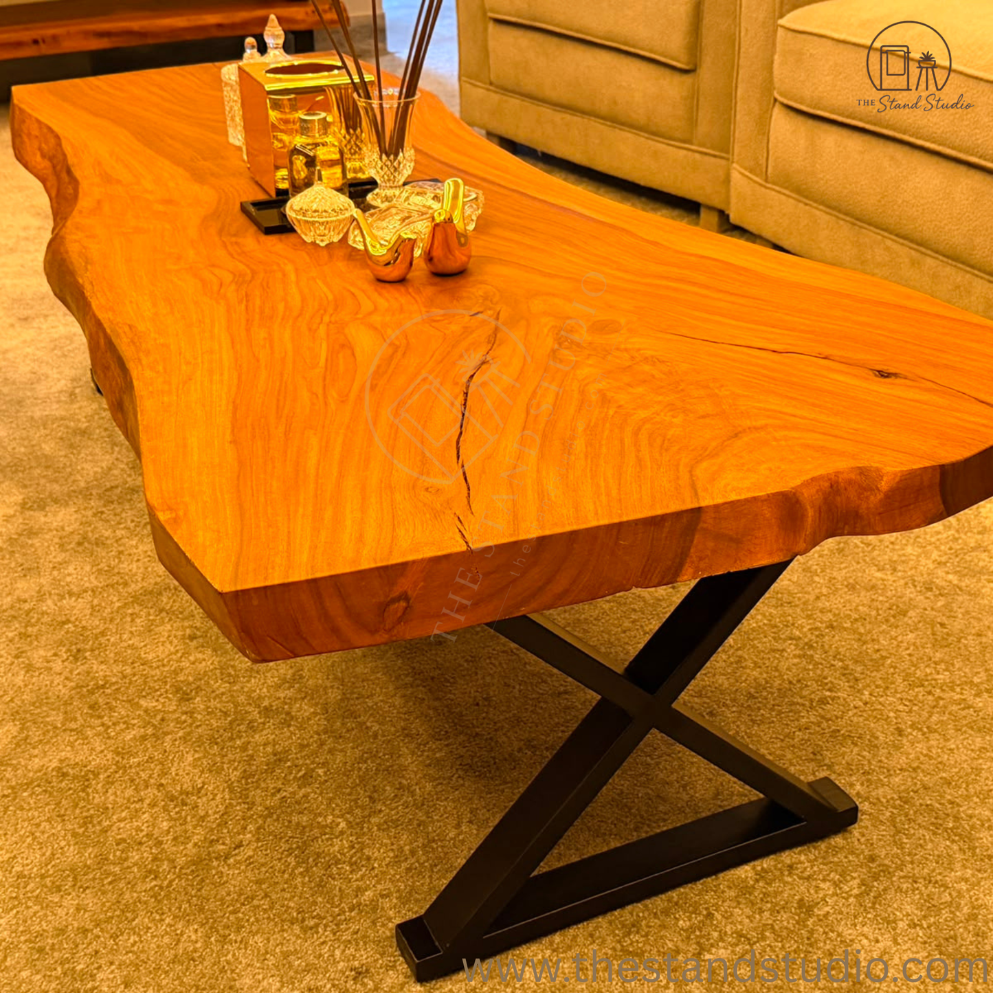 Handcrafted Live Edge Coffee Table – Natural Wood Center Table with Modern Rustic Design
