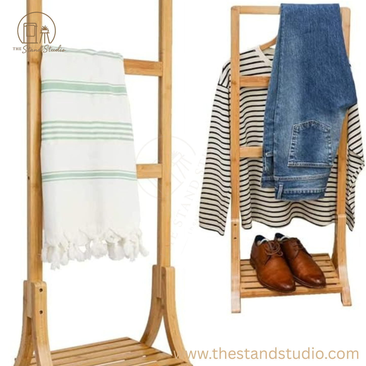 Sustainable Bamboo Towel Rack | Free Standing Wooden Clothes Rail & Towel Stand for Bathroom, Bedroom & Living Spaces