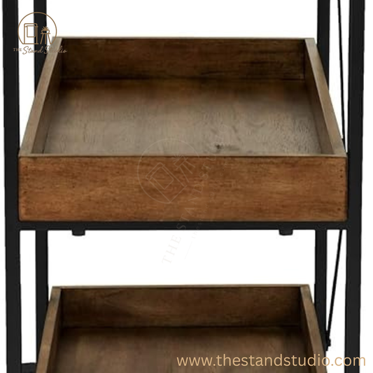 Adore Decor Riley Modern Rustic Rolling Bar Cart with Wheels | Sheesham Wood & Metal Kitchen Organizer Utility Trolley