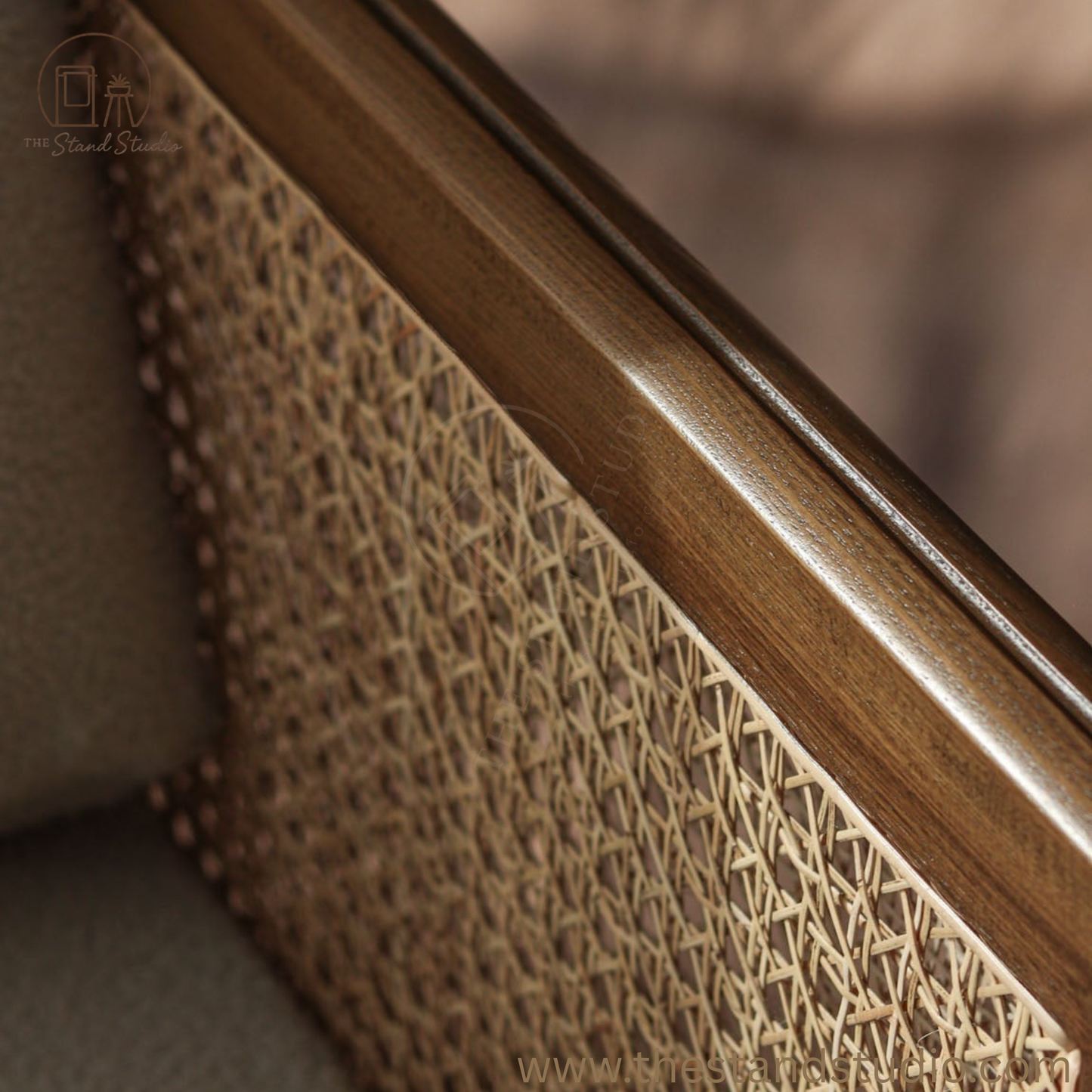 Rattan Armchair – Handcrafted Solid Wood & Cane Lounge Chair – Modern Minimalist Accent Seating
