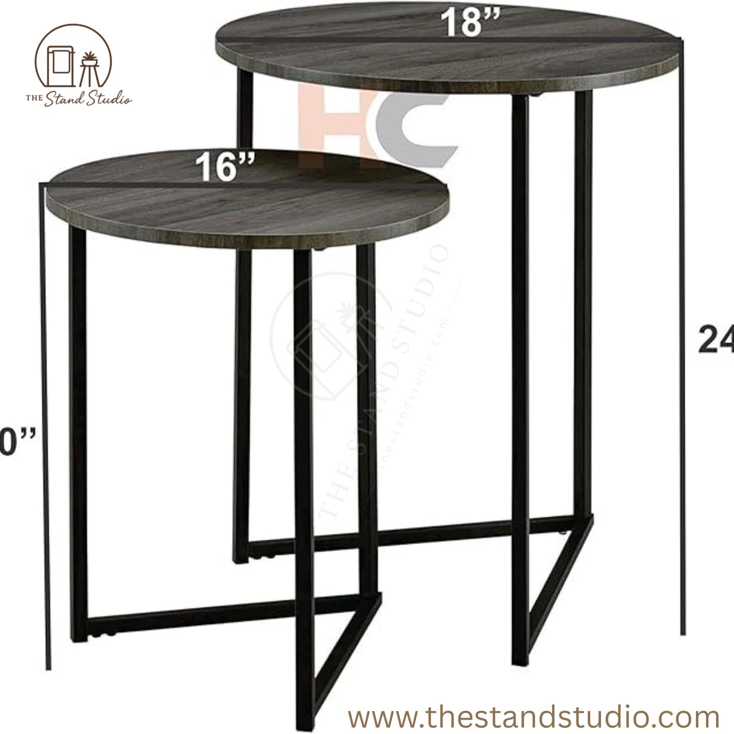 V-Leg Round Nesting Tables, Solid Wood Nesting Table Set