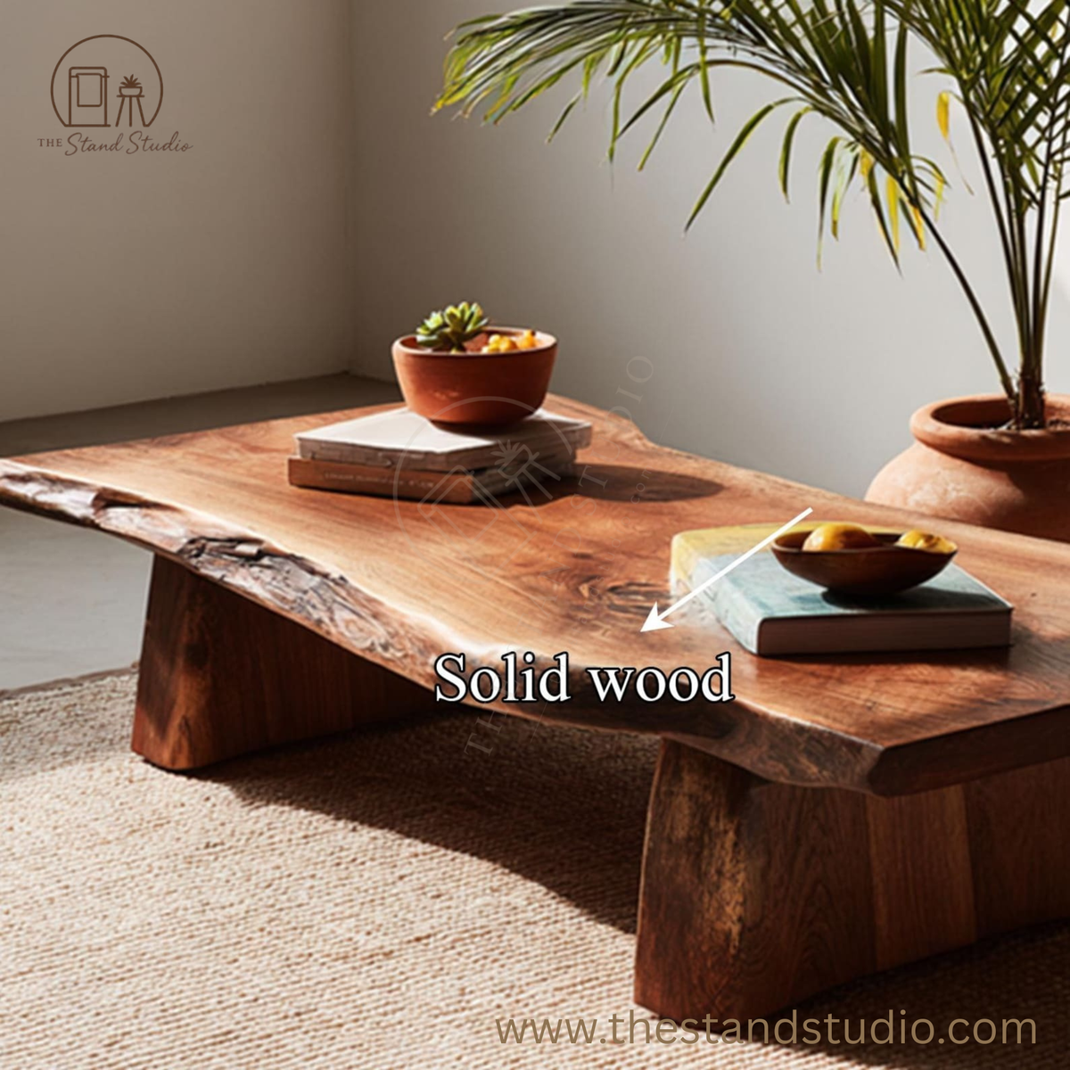Natural Live Edge Wood Coffee Table Solid Wood Carving Art Handcrafted Extendable Dining Table Decor For Living Room