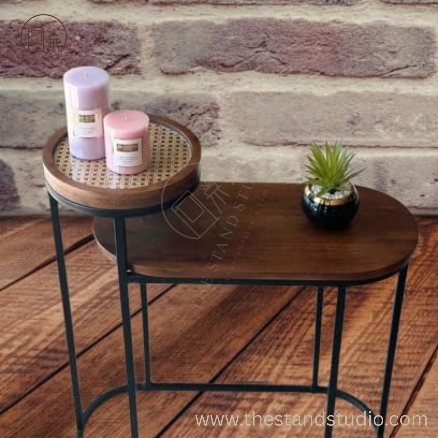 Charcoal Rattan Cane 2 Tier Side Table