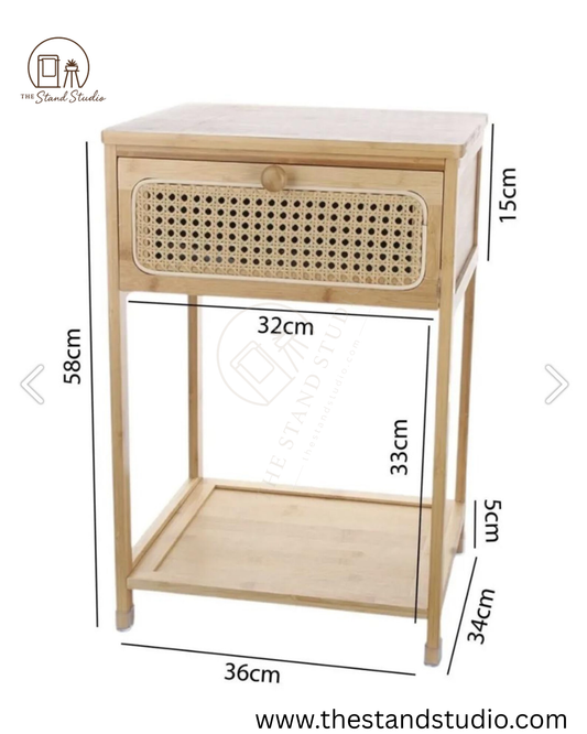 Rattan Bamboo Nightstand with Drawer
