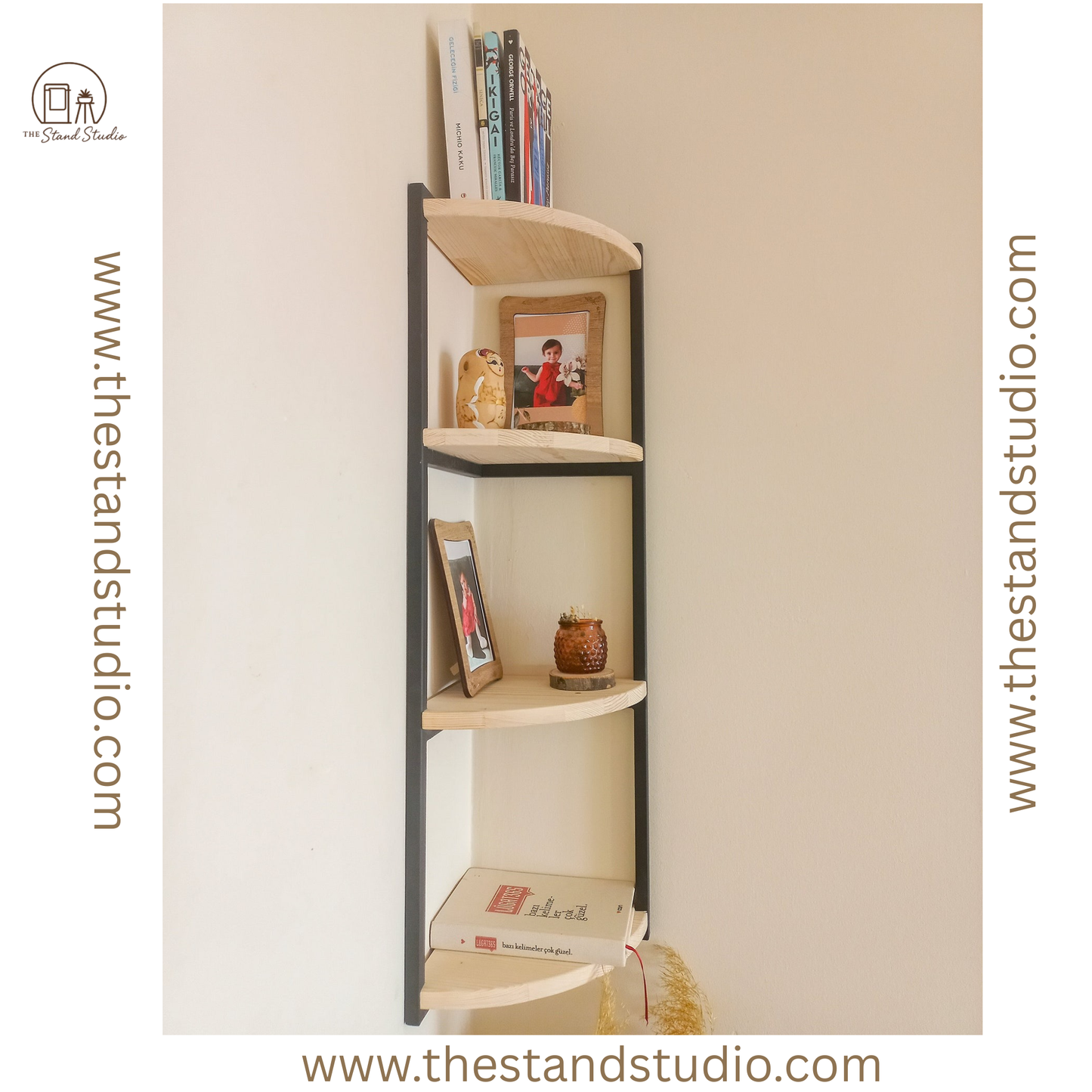 Corner Shelves for Wall, Metal Wood Shelf, Bookshelf