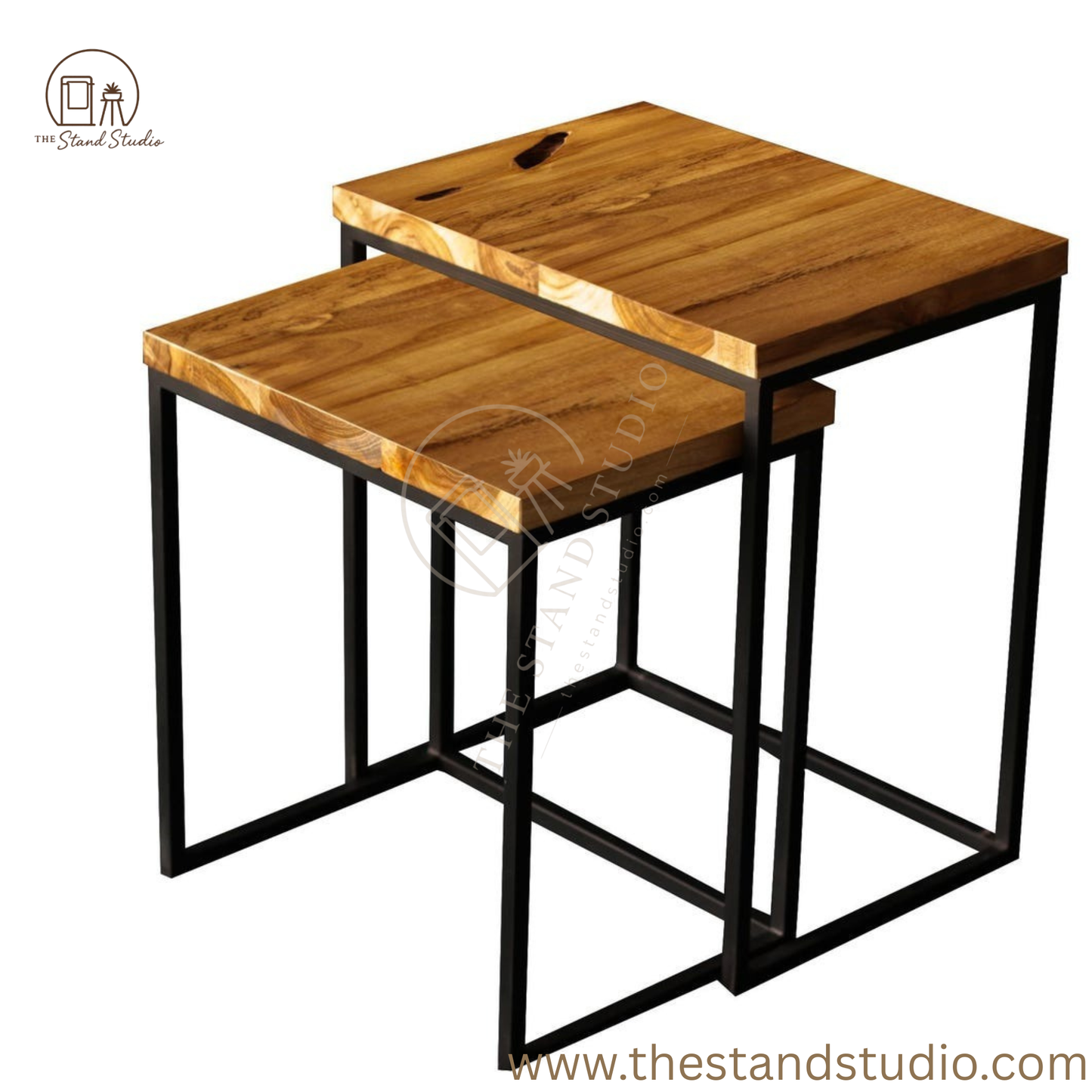 Set of 2 Rectangle Nesting Side Table, Wood End Table