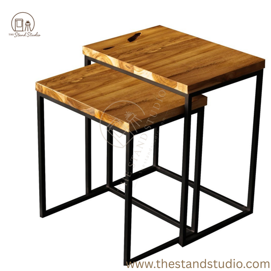 Set of 2 Rectangle Nesting Side Table, Wood End Table