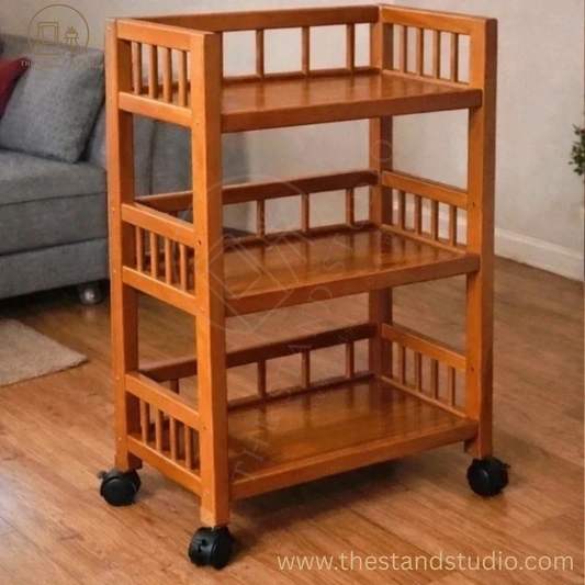 Multi-Tier Bamboo Serving Cart – Stylish Wooden Storage Shelf