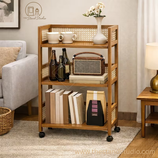 Wooden Storage Cart – 3-Tier Rolling Organizer Shelf