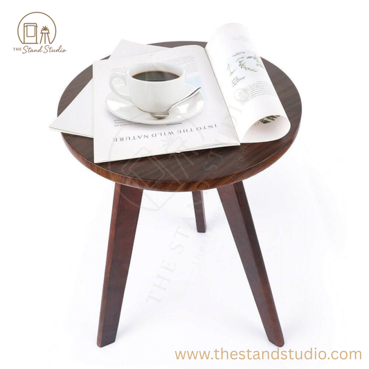 Vintage Wood Sofa Corner End Table Round Side Table for Living Room