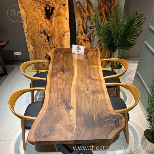 Custom Live Edge Sheesham Dining Table – Handmade Solid Wood Log Table | Natural Edge Rustic Dining Furniture