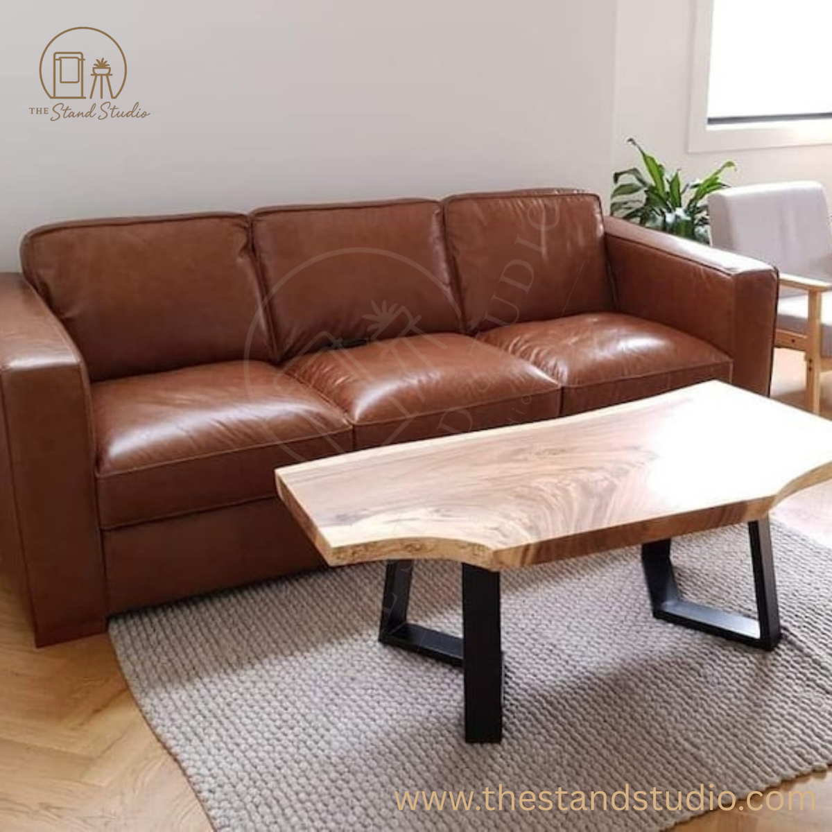 Live Edge Coffee Table with Black Stainless Steel Legs β Handmade Solid Wood Coffee Table | Modern Rustic Center Table | Bespoke Live Edge Tea Table