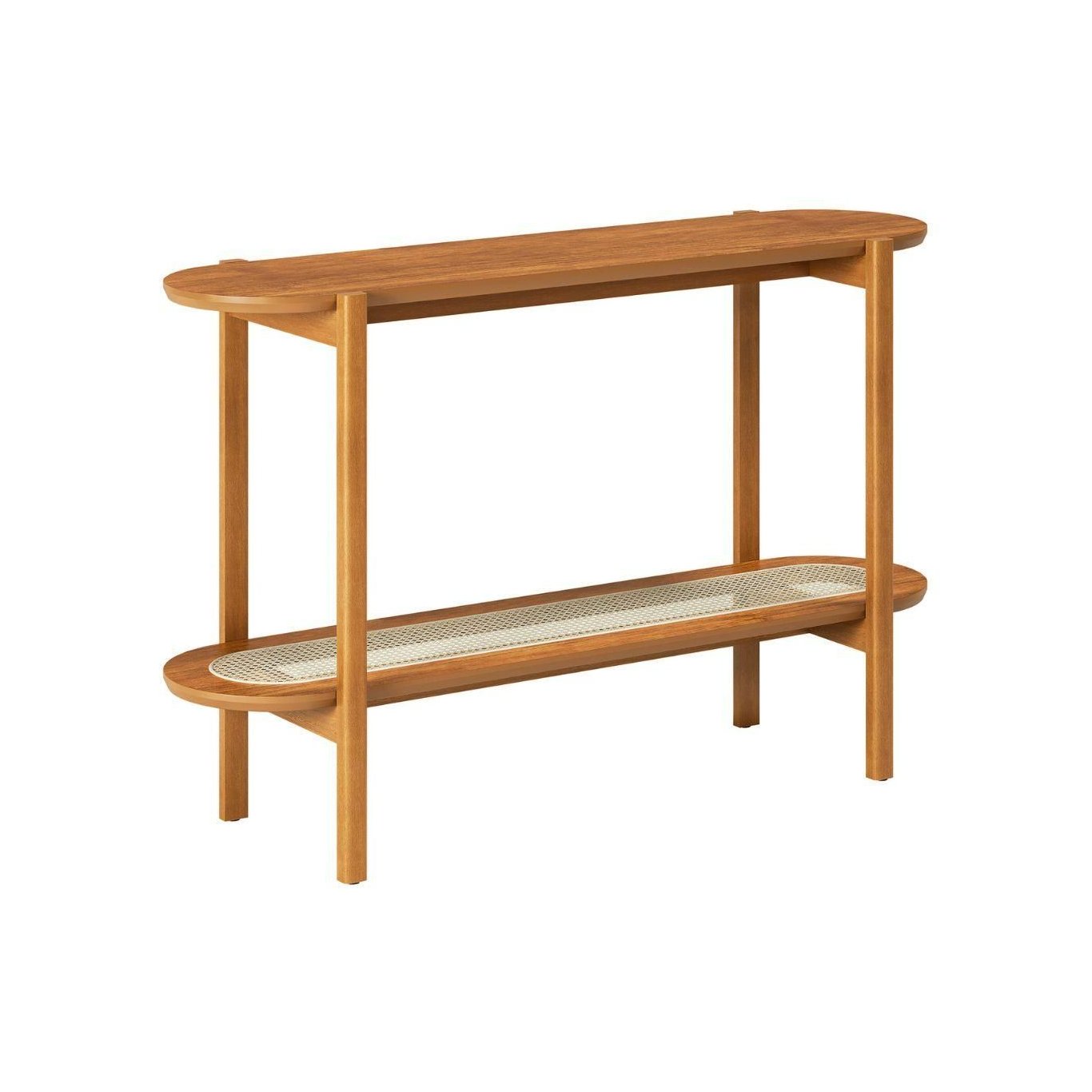 Solid Sheesham Wood Rattan Console Table | Cane Entryway & Hallway Table with Storage