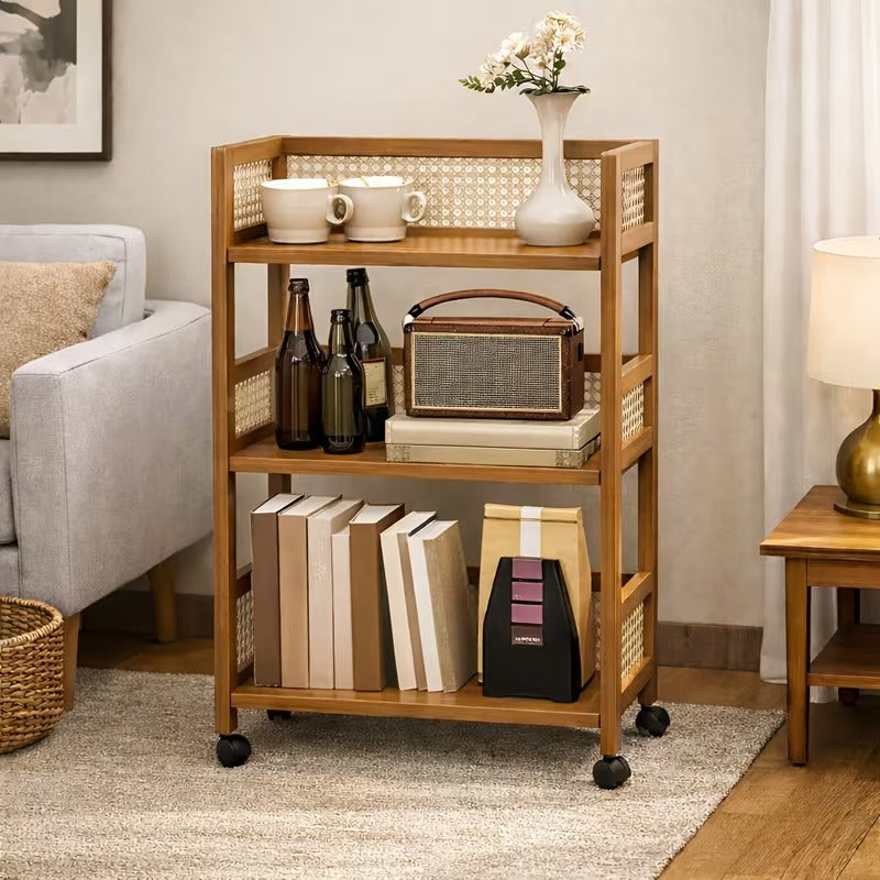 Wooden Storage Cart – 3-Tier Rolling Organizer Shelf