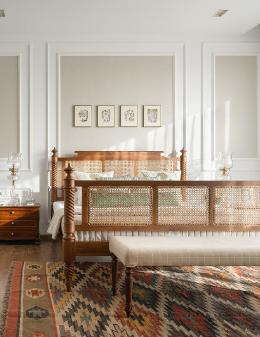 Temple Town Signature Cane Bed | Solid Wood Rattan Bed Frame