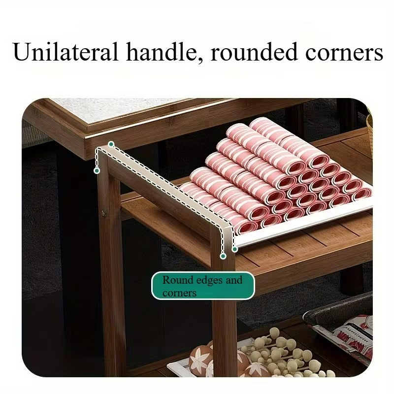 3-Tier Wooden Rolling Serving Cart with Storage Shelves