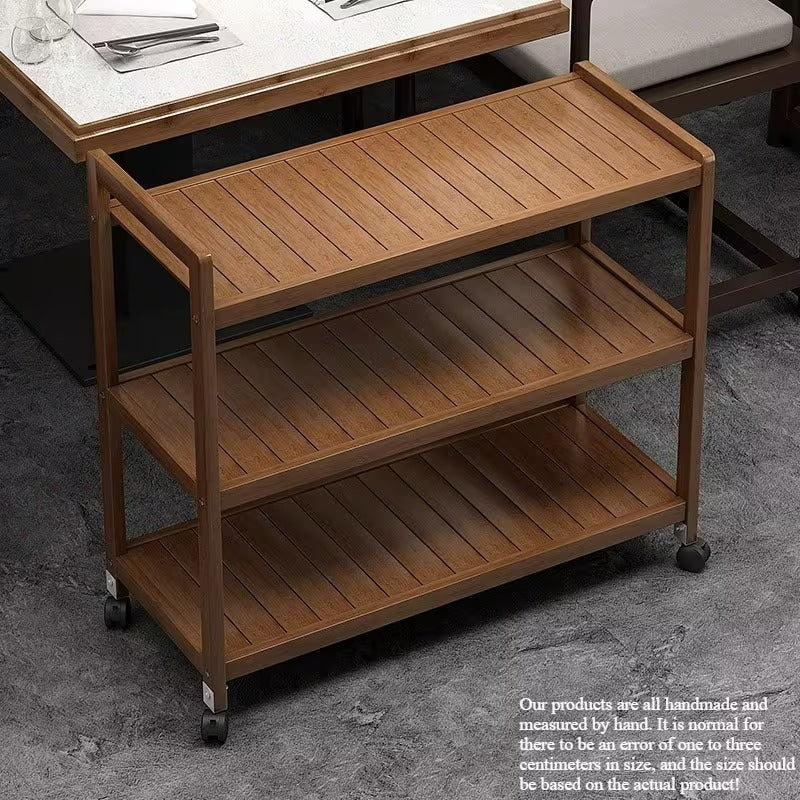 3-Tier Wooden Rolling Serving Cart with Storage Shelves