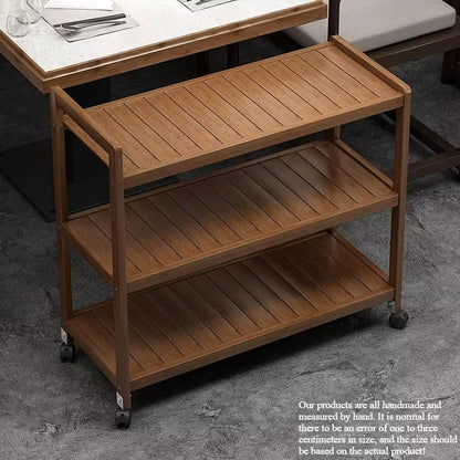 3-Tier Wooden Rolling Serving Cart with Storage Shelves