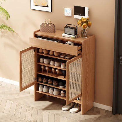 Natural Finish Solid Sheesham Wood Shoe Storage Cabinet | Modern Wooden Shoe Rack Organizer