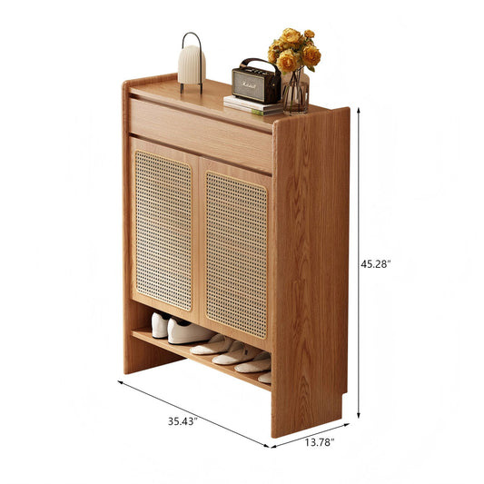Natural Finish Solid Sheesham Wood Shoe Storage Cabinet | Modern Wooden Shoe Rack Organizer