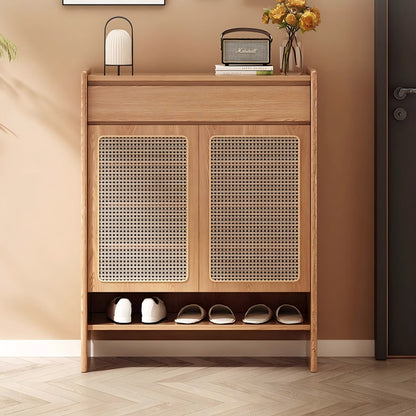 Natural Finish Solid Sheesham Wood Shoe Storage Cabinet | Modern Wooden Shoe Rack Organizer