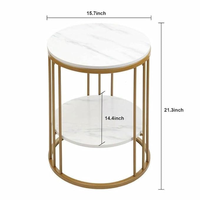 Metal Round Coffee Table with Extra Shelf for Living Room & Bedroom