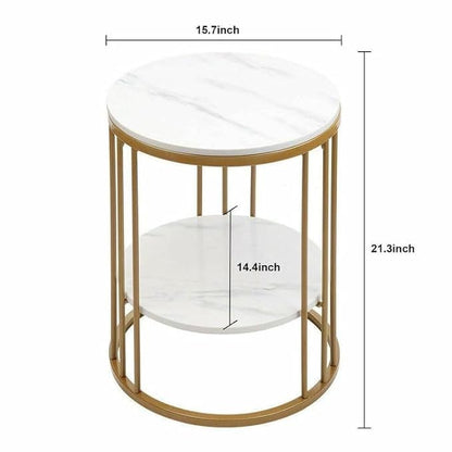 Metal Round Coffee Table with Extra Shelf for Living Room & Bedroom