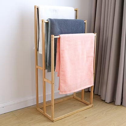 Elegant Bamboo Towel Rack | Freestanding Three-Tier Wooden Towel Stand – Space-Saving Bathroom & Pool Organizer for Indoor/Outdoor Use