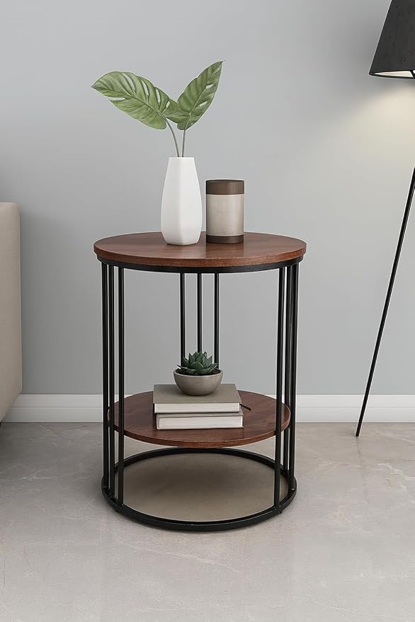 Metal Round Coffee Table with Extra Shelf for Living Room & Bedroom