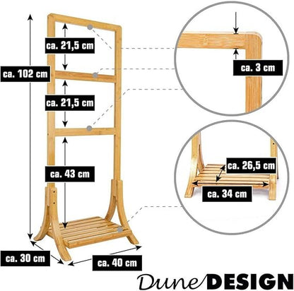 Sustainable Bamboo Towel Rack | Free Standing Wooden Clothes Rail & Towel Stand for Bathroom, Bedroom & Living Spaces