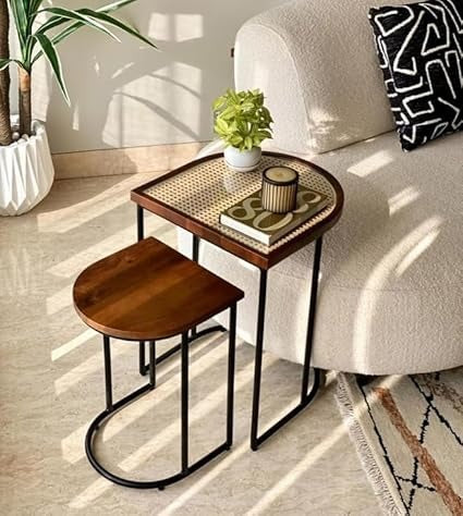Charcoal Rattan Cane Side Table