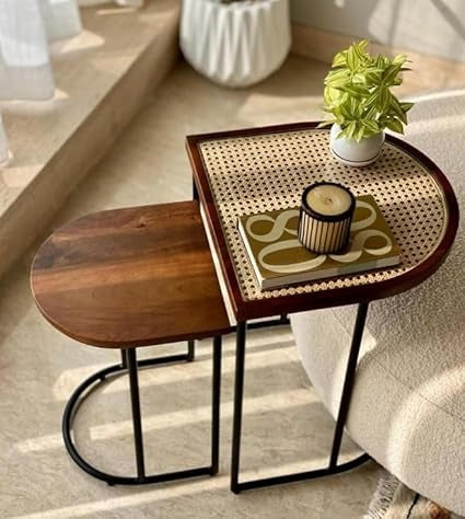 Charcoal Rattan Cane Side Table