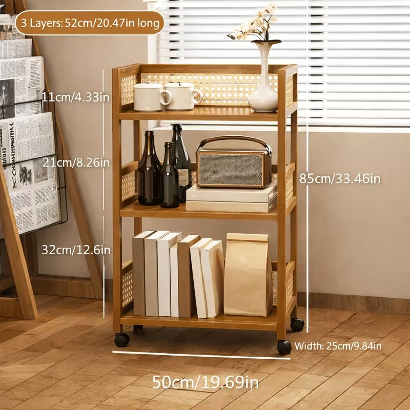 Wooden Storage Cart – 3-Tier Rolling Organizer Shelf