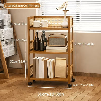 Wooden Storage Cart – 3-Tier Rolling Organizer Shelf