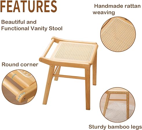 Square Rattan Makeup Stool