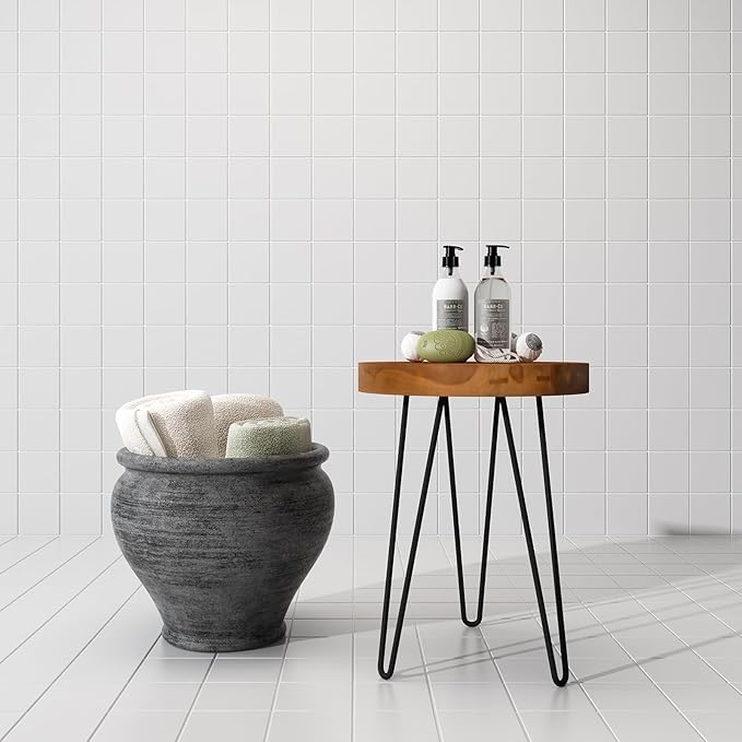 Solid Wood Side Table with 3 Metal Hairpin Legs for Bedroom, Round End Table Next to Living Room Sofa