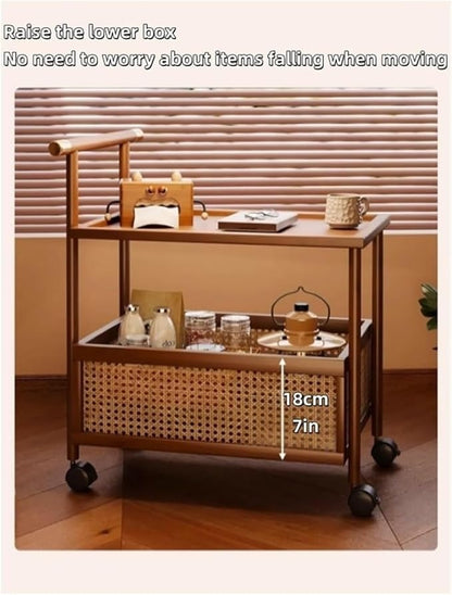 Movable Serving Rattan Tea Trolley