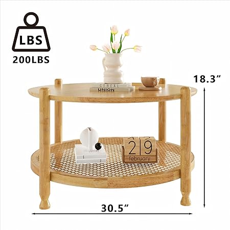 Rattan Round Coffee Table for Living Room