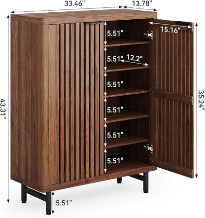 6-Tier Solid Sheesham Wood Shoe Cabinet with Doors | Modern Shoe Storage Organizer