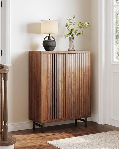 6-Tier Solid Sheesham Wood Shoe Cabinet with Doors | Modern Shoe Storage Organizer