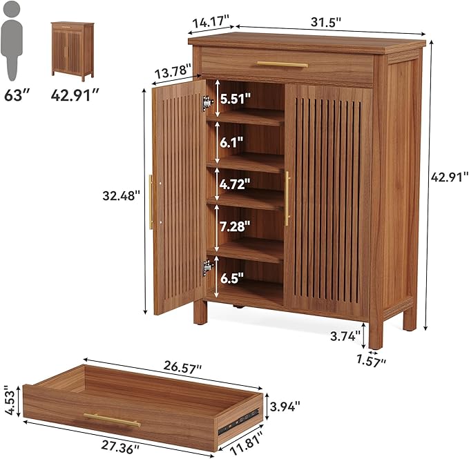 6-Tier Wooden Shoe Cabinet with Drawer,
